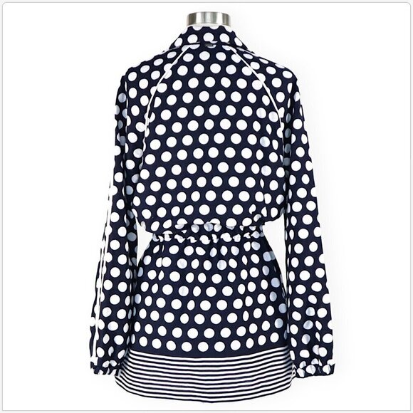 St. John Navy White Polka Dot Print Draw-Cord Waist Anorak Jacket Coat Size S - Picture 5 of 7